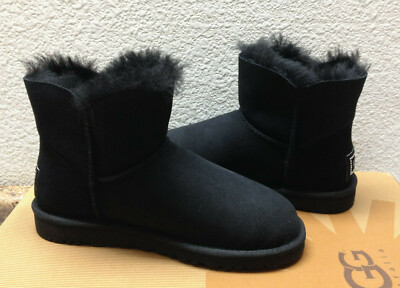 UGG MINI BAILEY BUTTON BLING BLACK SWAROVSKI CRYSTAL BOOT US 5