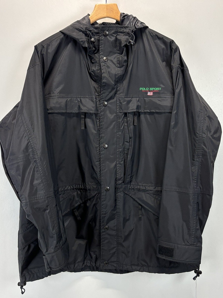 Vtg Men's Ralph Lauren Polo Sport Nylon Rain Jacket Medium Black