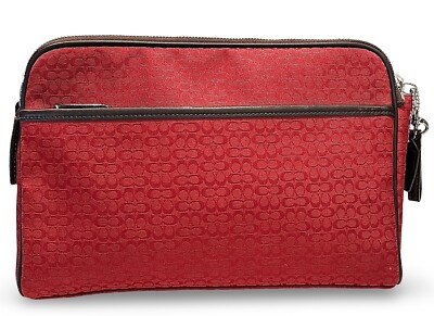 Coach Mini Signature Cosmetic Large Zip Travel Bag Red/Brown