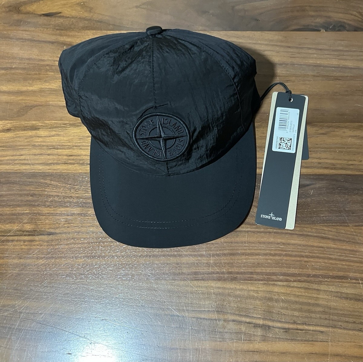 Stone Island Nylon Logo Cap Six Panel Hat Black Adjustable