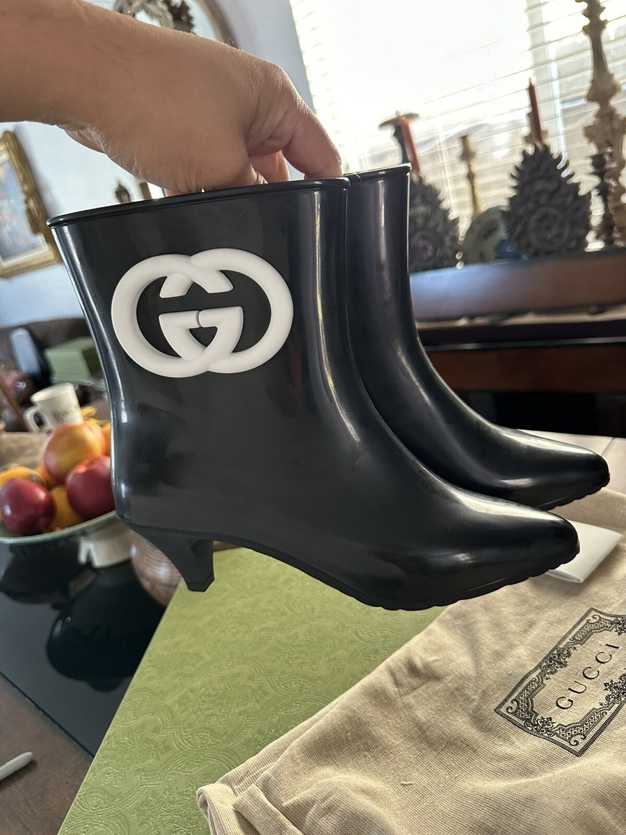 New Authentic Gucci Interlocking GG Logo Rubber Boots Size 38 / US