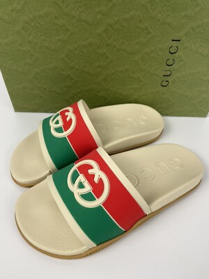 Gucci 655461 Interlocking GG Red White Green Slide Sandals Womens