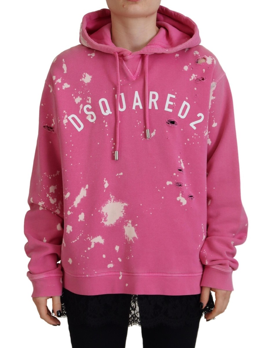 DSQUARED2 Sweater Pink Logo Print Cotton Hoodie Sweatshirt IT38