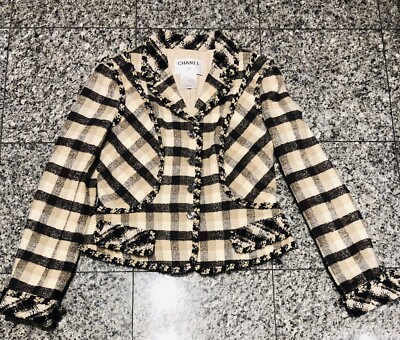CHANEL Paris Fall 2006 Brown Beige Wool Blend Plaid CC Tweed