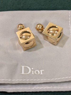 Christian Dior Gold Tone Cube Tribales Earrings 1/2