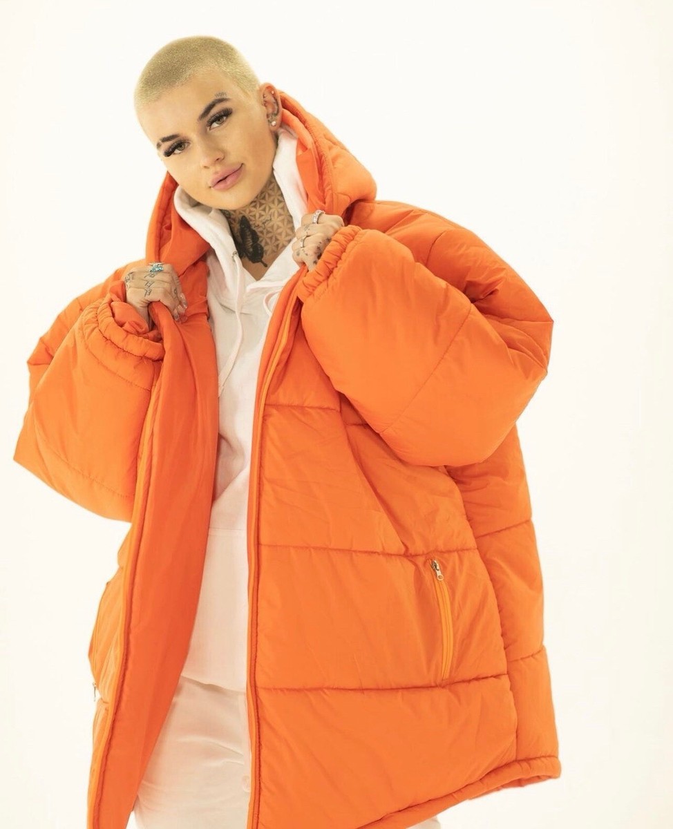 Women's Oversized Hooded Puffer Jacket In Orange | eBay