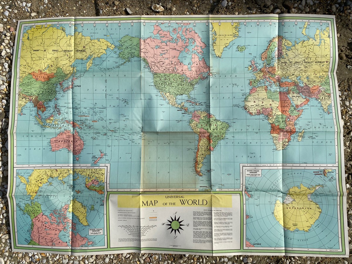 VTG 1960 LITHOGRAPH MAP OF THE UNIVERSAL WORLD BOOK BY ENTERPRISES