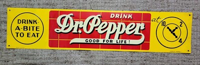 Vintage DR PEPPER Metal Sign Drink A Bite To Eat Advertising 17.5