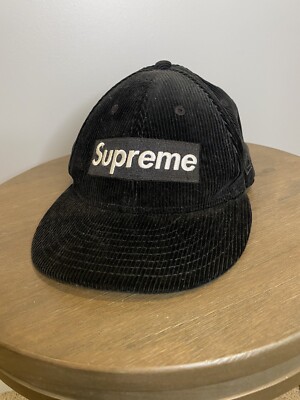 Supreme New Era Corduroy Hat Cap Black 6 Panel 7 1/4 BOGO Box Logo