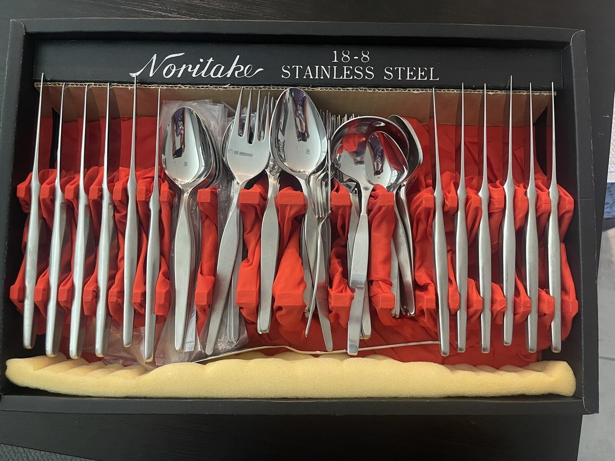 NORITAKE LINDEN STAINLESS FLATWARE JAPAN FULL SET Of 12 With