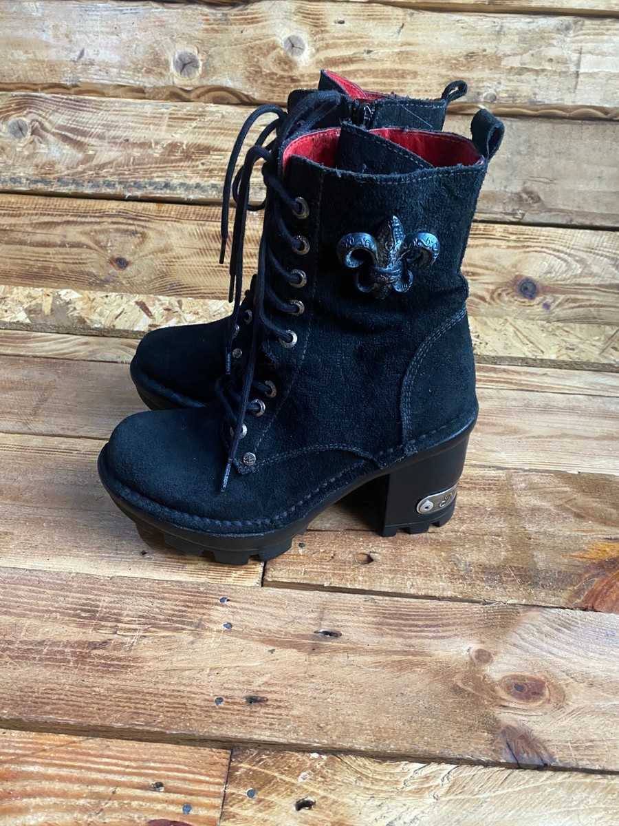 New rock black suede heel boots, Y2K, grunge Eu 36 US 6 | eBay