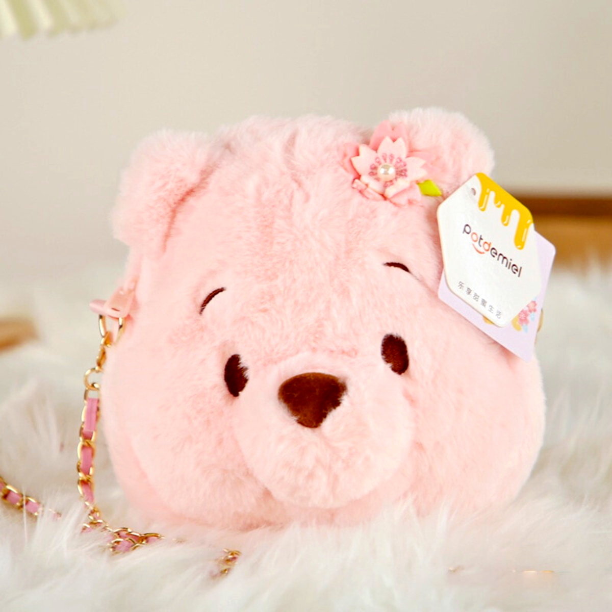 Disney Shanghai Sakura Winnie the Pooh Crossbody Bag Faux Fur