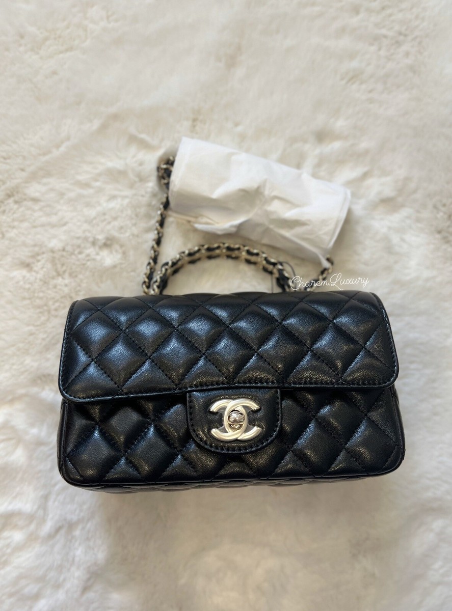 🖤NWT 23A CHANEL Black 🖤 Mini Rectangle Crystal Top Handle Flap
