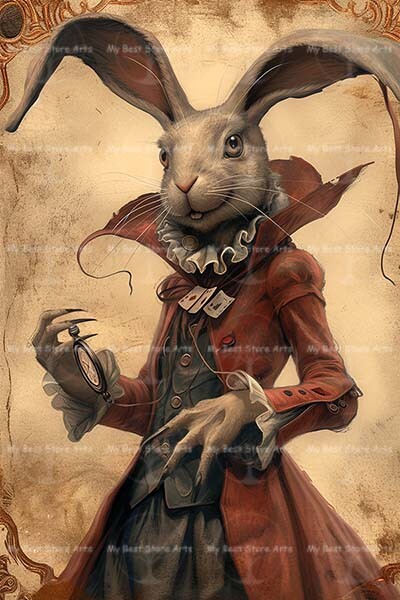 ALICE IN WONDERLAND RABBIT ART PRINT, Bunny Poster, Animal Decor