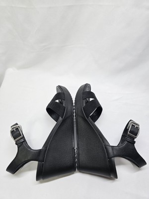 Crocs Leigh II Cross Strap Strappy Ankle Wedge Sandals Black