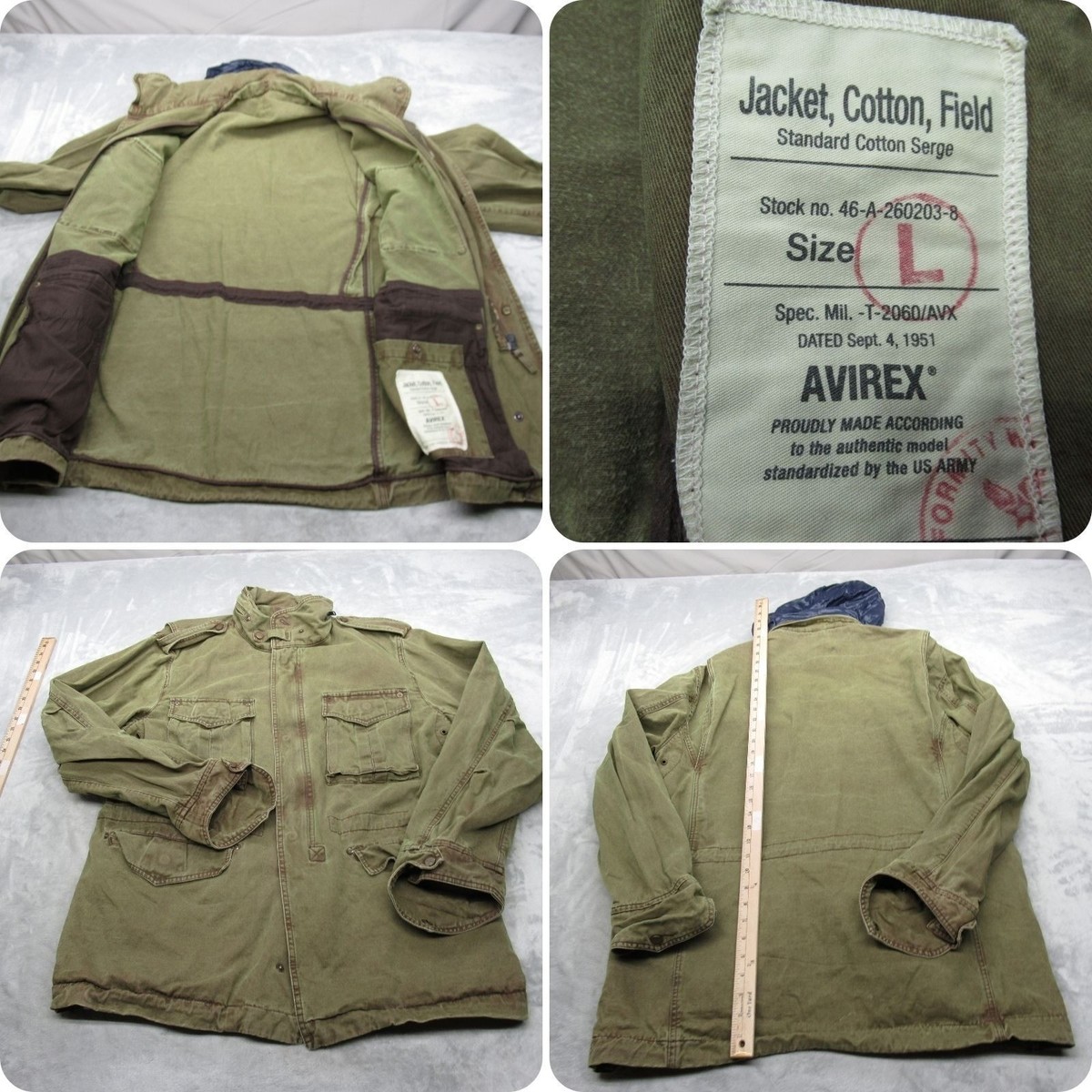 Avirex Field Jacket Mens Large Green Canvas Military M-51 Pockets