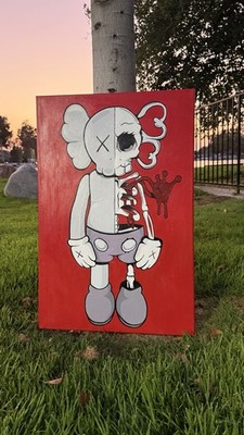 Red Edition Kaws x Skelly Large Handmade Acrylic Painting | eBay