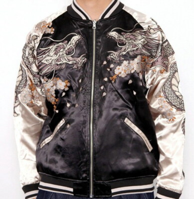 Mens Sukajan Souvenir Jacket Japanese Pattern Embroidery