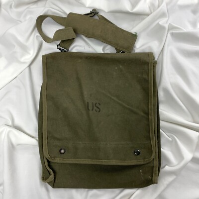 Vintage U.S. ARMY Map Dispatch Field Bag Case Genuine Strap Olive
