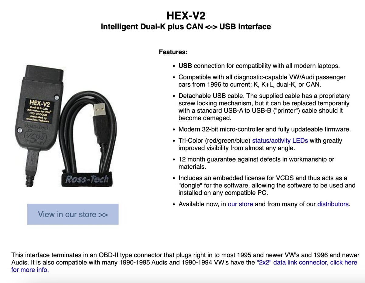 7 Day VCDS RENTAL 🆕 Hex-V2 Ross-Tech USB Scanner VW/AUDI ✓ Same