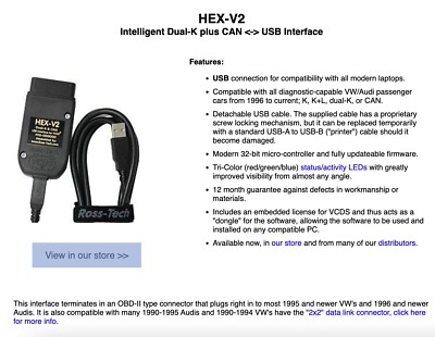 7 Day VCDS RENTAL 🆕 Hex-V2 Ross-Tech USB Scanner VW/AUDI ✓ Same