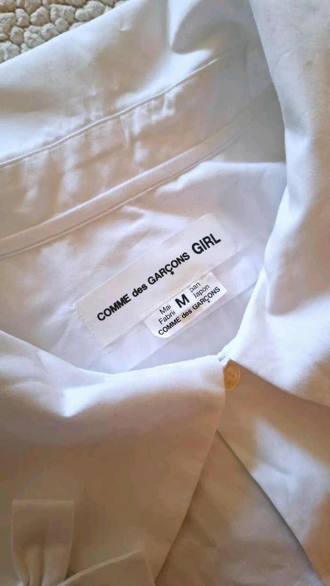COMME DES GARCONS Girl Peter Pan BowCollar White Cotton Shirt Sz M