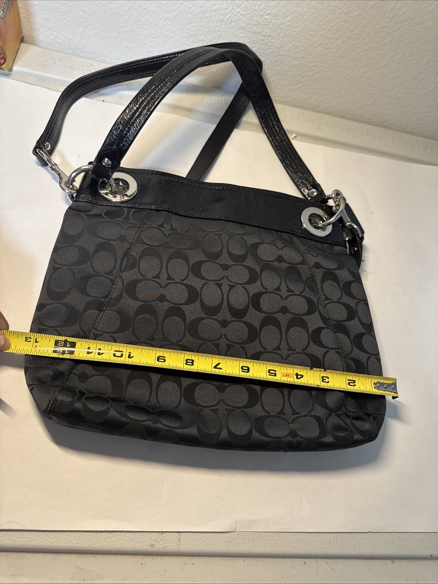 Coach Women's Black Signature Logo Fabric Leather Shoulder Bag | eBay