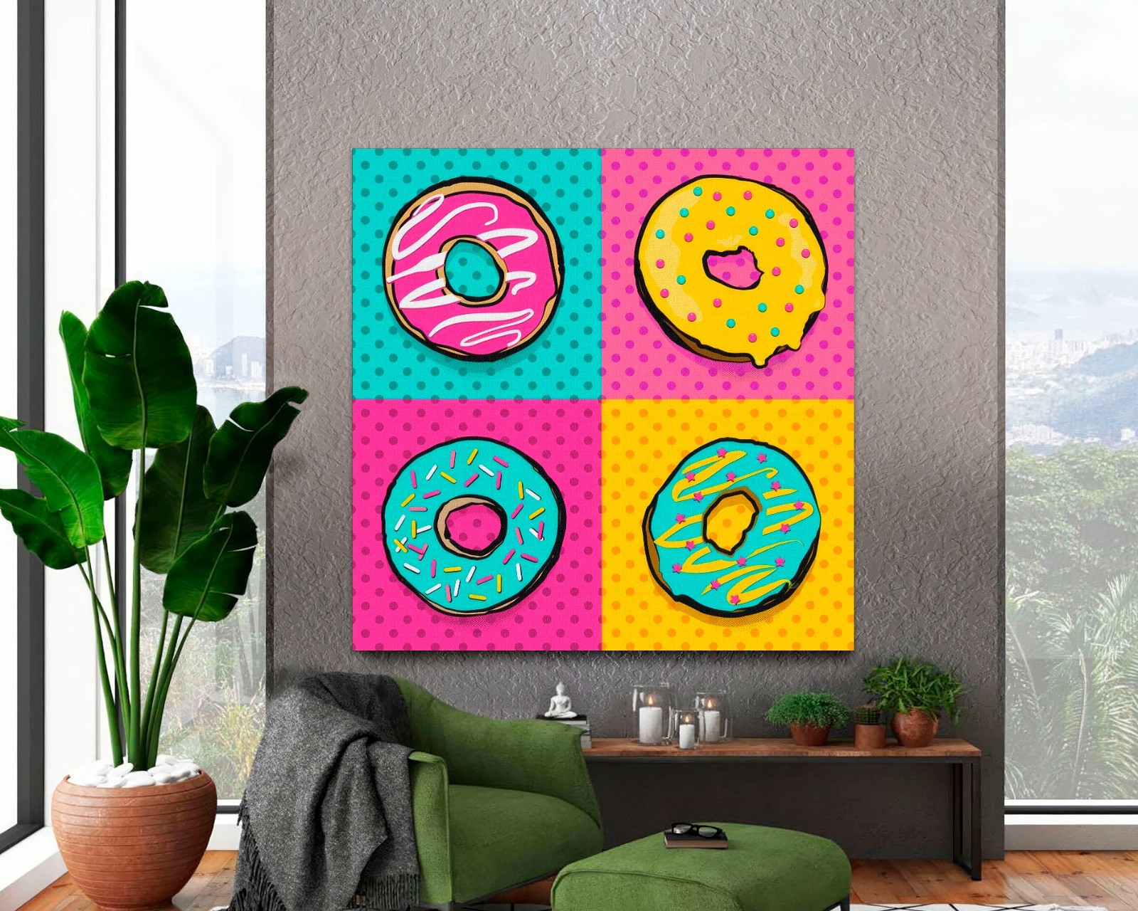 Andy Warhol Style Canvas Wall Art - Bright Donut Pop Art Modern