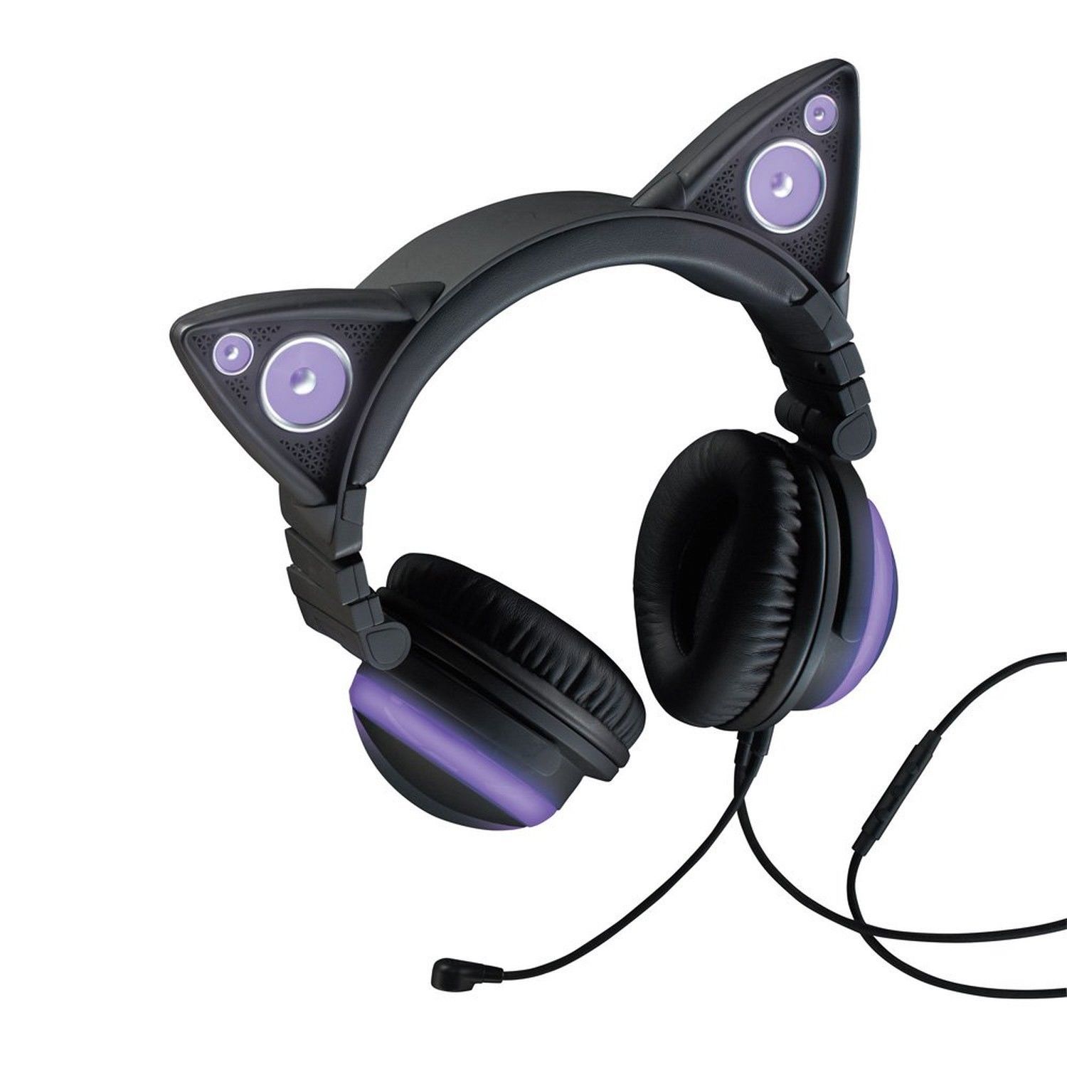 Brookstone Wired Purple Cat Ear Headphones With External Speakers
