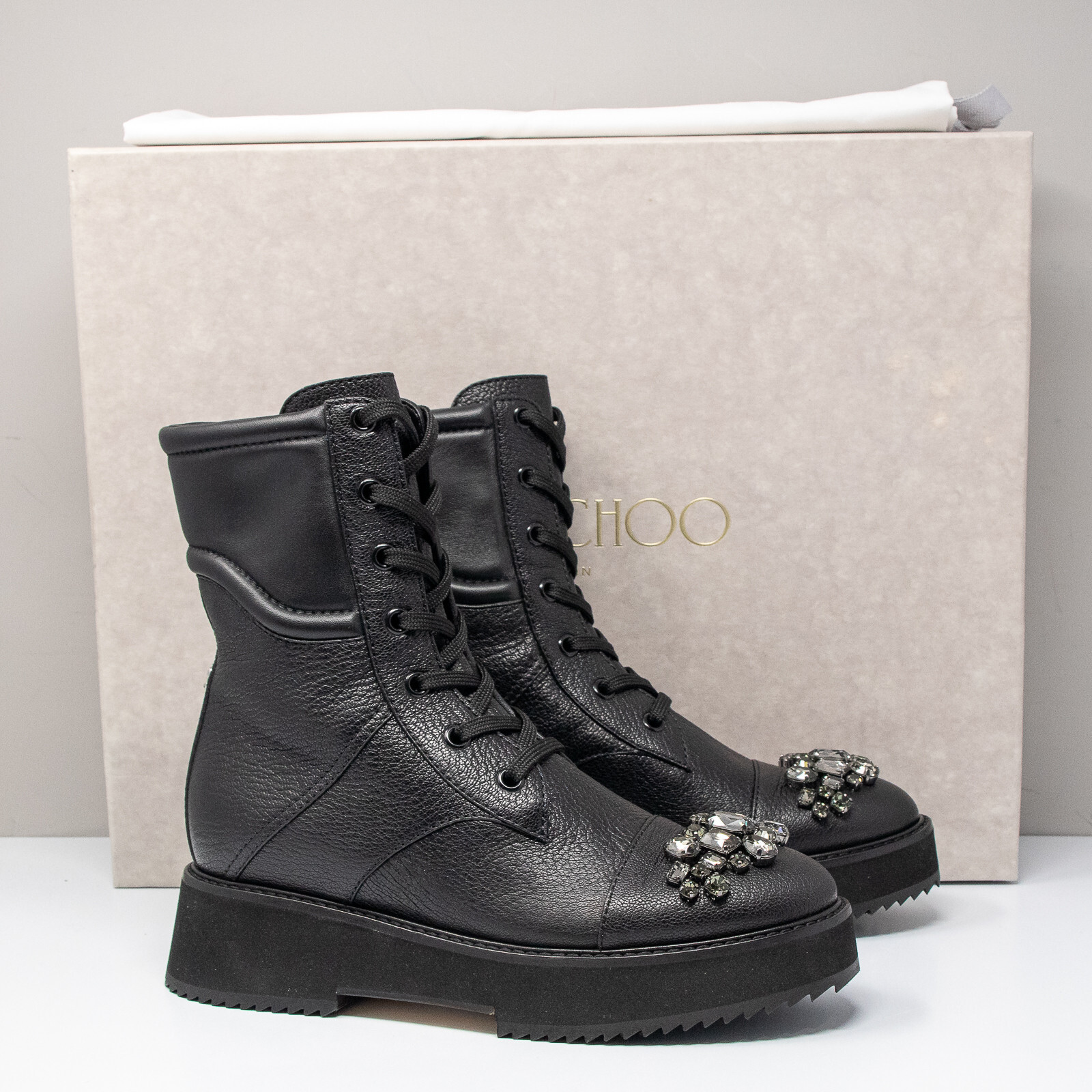 Jimmy Choo Hadley Flat Black Diamond Boots Size 36.5 EU | 6.5 US