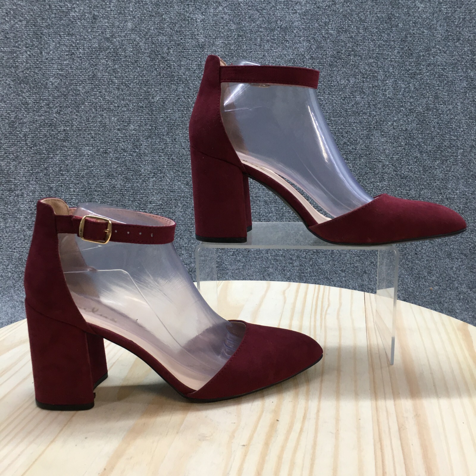 Lulus Heels Womens 8 D' Orsay Ankle Strap Block Burgundy Suede