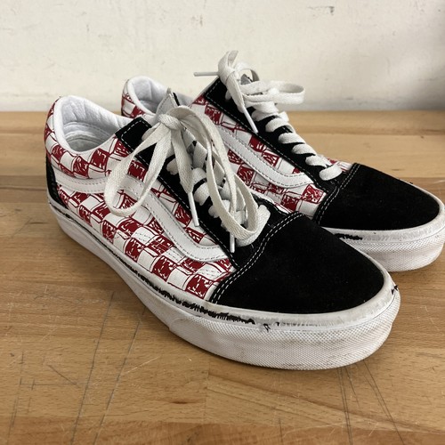 VANS Old Skool Sketch Checkerboard Sneakers Mens Red Black Low Top
