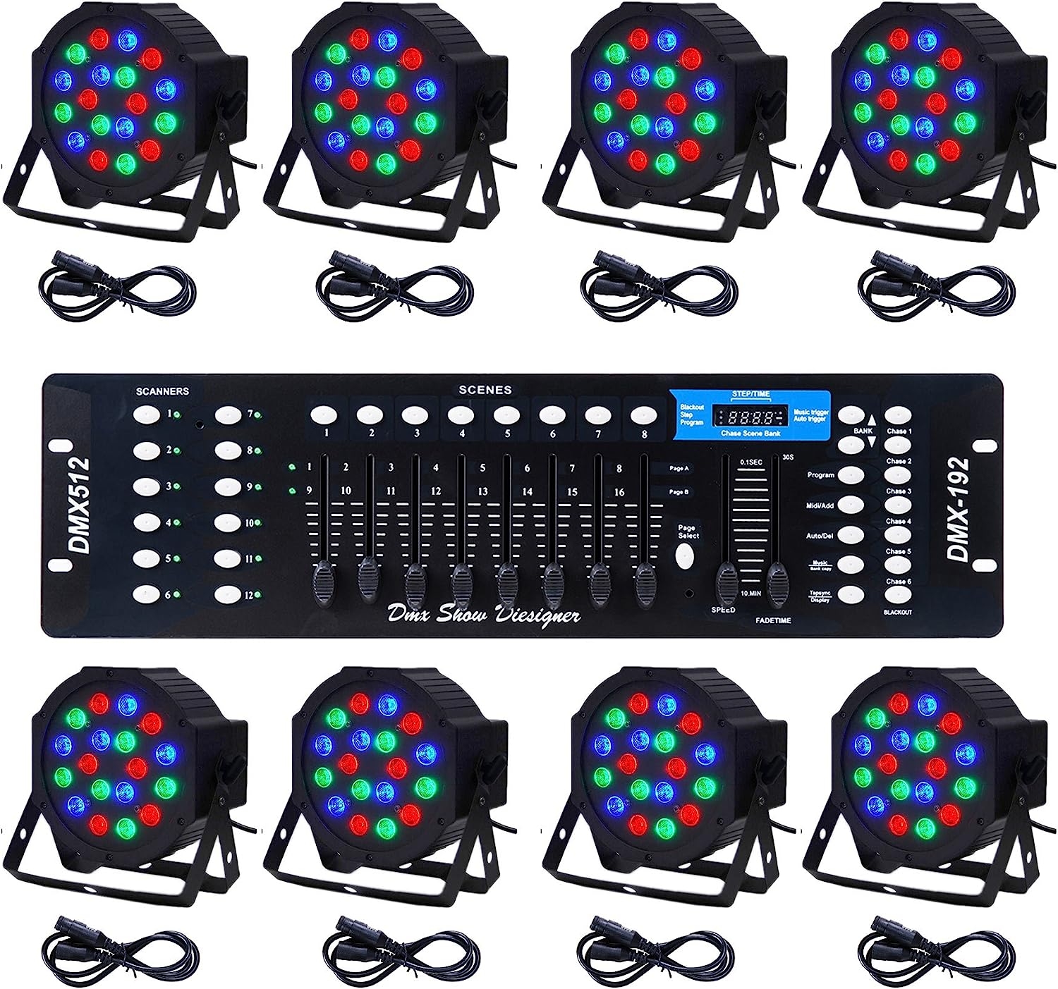 CO-Z LED Stage Lights DMX, 8 pcs 18x3W RGB Par Can Lights Package