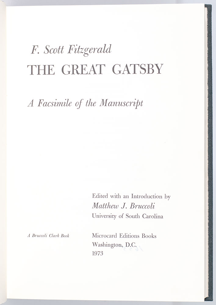 The Great Gatsby Manuscript Facsimile. - Raptis Rare Books | Fine