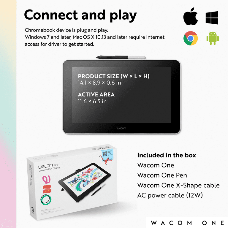 Wacom One 13.3in Digital Drawing Tablet, Graphics Display for Mac