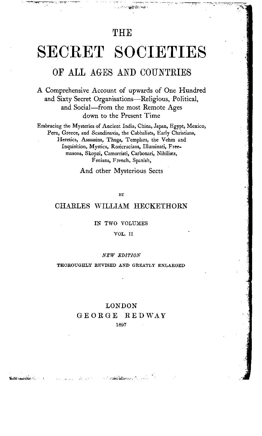 The Secret Societies Of All Ages And Countries Vol 2 1897 C