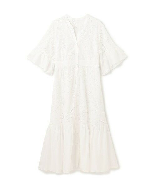 セール】 ヤシ柄カットワークワンピース （ロング・マキシ丈ワンピース