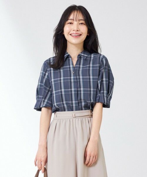 セール】 【洗える】ピケチェック ブラウス （シャツ・ブラウス）｜L