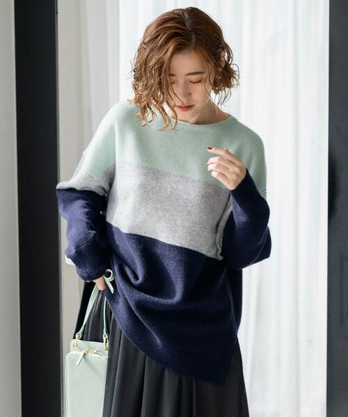 セール】 【洗える】ウールカシミヤ カラーブロック ニット （ニット