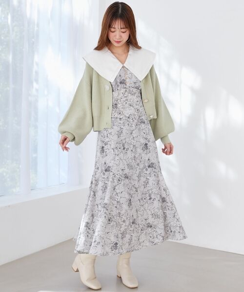 セール】 ビッグカラー花柄ワンピース （ミニ丈・ひざ丈ワンピース