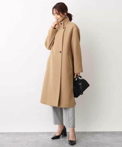 セール】 ウールナイロンモッサ スタンドカラーロングコート （その他