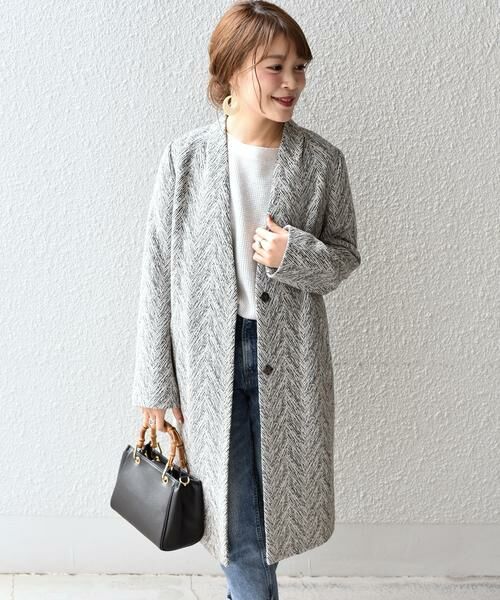 セール】 ヘリンボーンノーカラーコート◇ （その他アウター）｜SHIPS