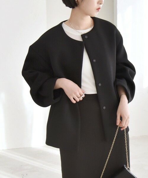 quaranciel:〈洗濯機可能〉ダンボール ノーカラー ブルゾン （ノー