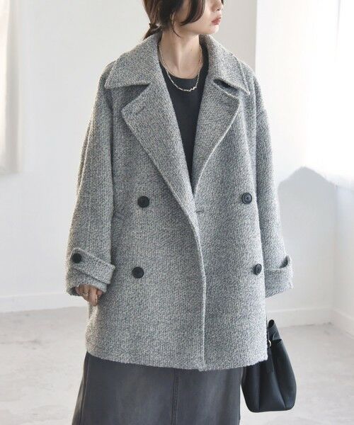 セール】 quaranciel: ツイード ボンディング ダブル コート （その他