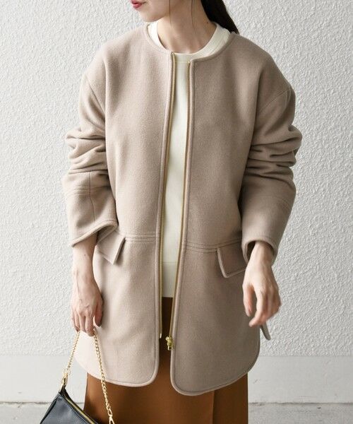 セール】 SHIPS any: SUPER100 ノーカラー ジップ ショートコート