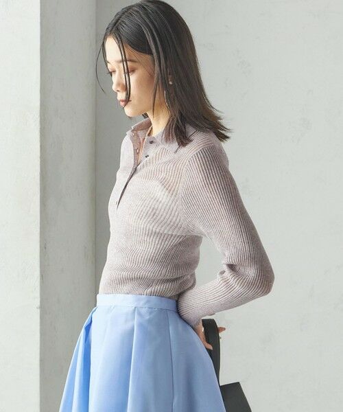 セール】 《予約》〈手洗い可能〉シアー リブ 長袖 ポロ ニット