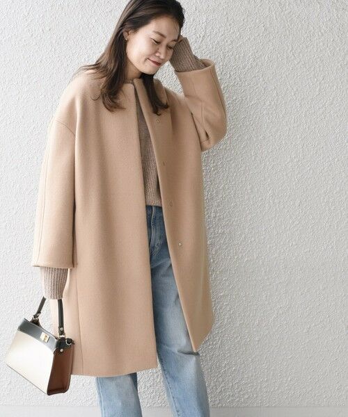 セール】 SUPER140 コクーンノーカラーコート◇ （その他アウター