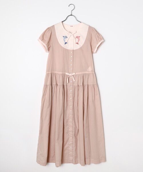 セール】 いるか刺繍入りワンピース （ロング・マキシ丈ワンピース