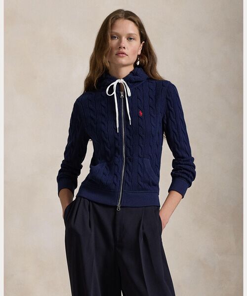 ケーブルニット コットン フルジップ フーディ （パーカー）｜POLO