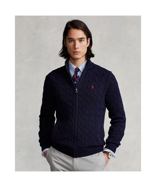 ケーブルニット コットン フルジップ セーター （ニット・セーター